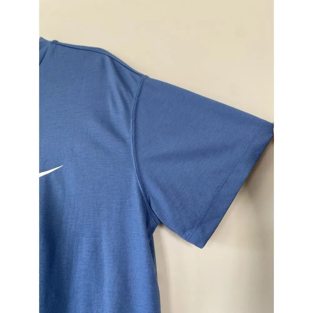 Nike Crop Logo Tee Top Blue White SZ L Activewear Workout Casual Modal Blend